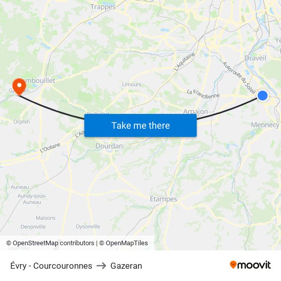 Évry - Courcouronnes to Gazeran map