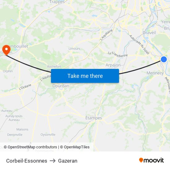 Corbeil-Essonnes to Gazeran map