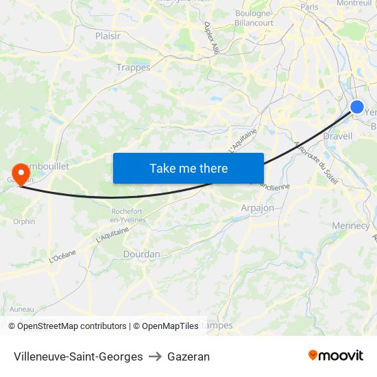 Villeneuve-Saint-Georges to Gazeran map