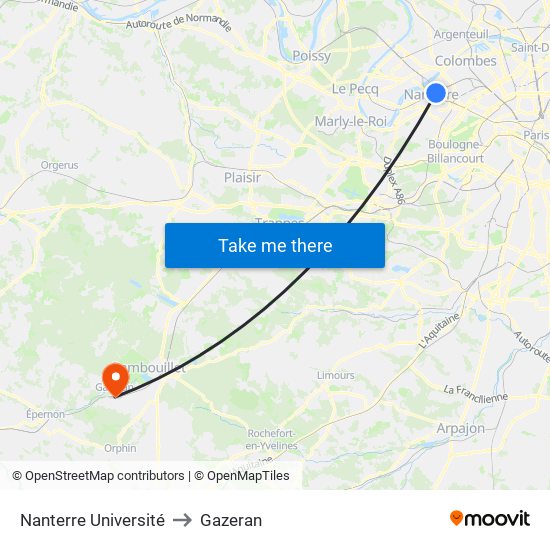 Nanterre Université to Gazeran map