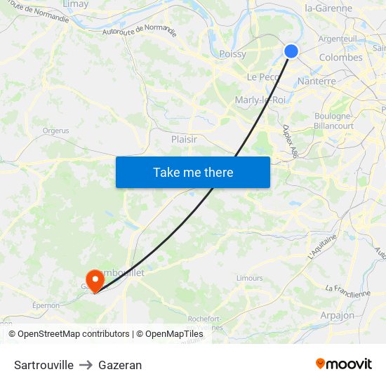 Sartrouville to Gazeran map