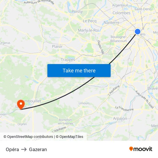 Opéra to Gazeran map