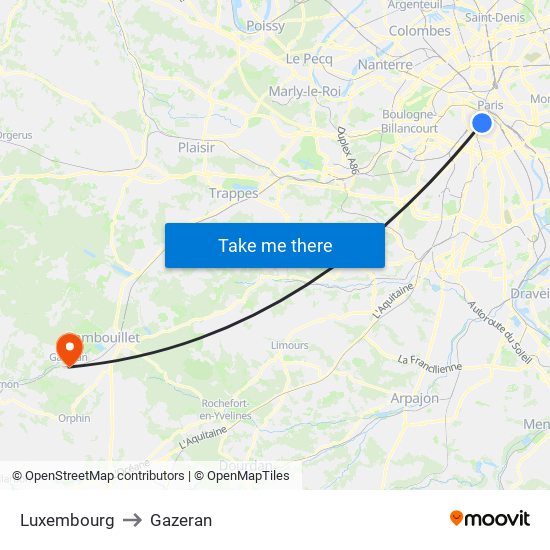 Luxembourg to Gazeran map