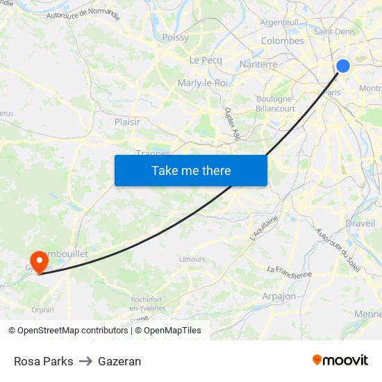 Rosa Parks to Gazeran map