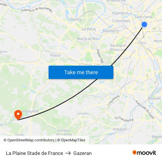 La Plaine Stade de France to Gazeran map