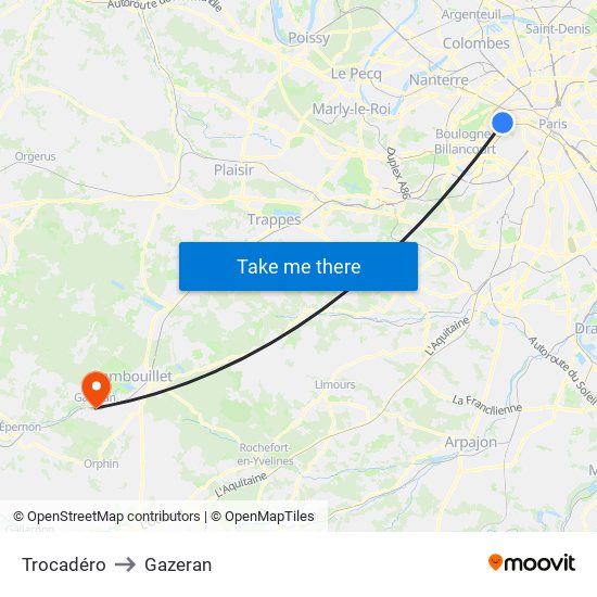 Trocadéro to Gazeran map