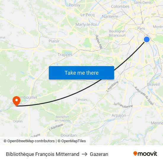 Bibliothèque François Mitterrand to Gazeran map
