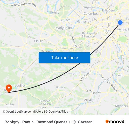 Bobigny - Pantin - Raymond Queneau to Gazeran map