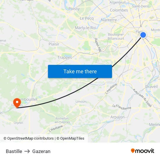Bastille to Gazeran map