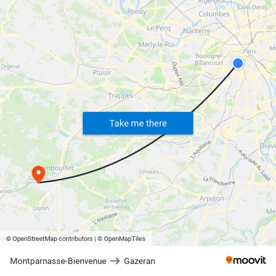 Montparnasse-Bienvenue to Gazeran map