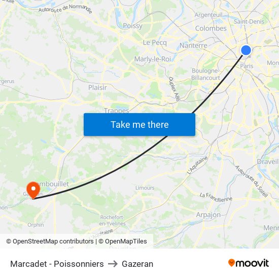 Marcadet - Poissonniers to Gazeran map