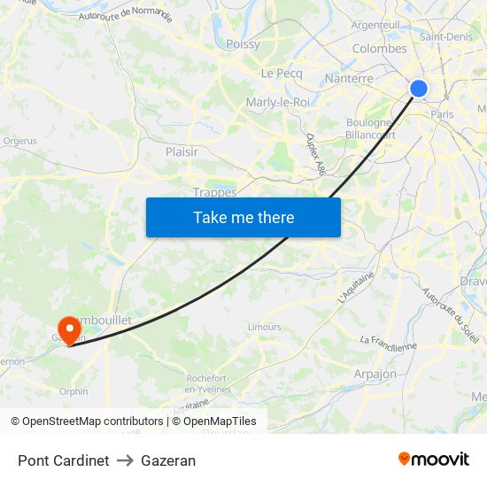 Pont Cardinet to Gazeran map
