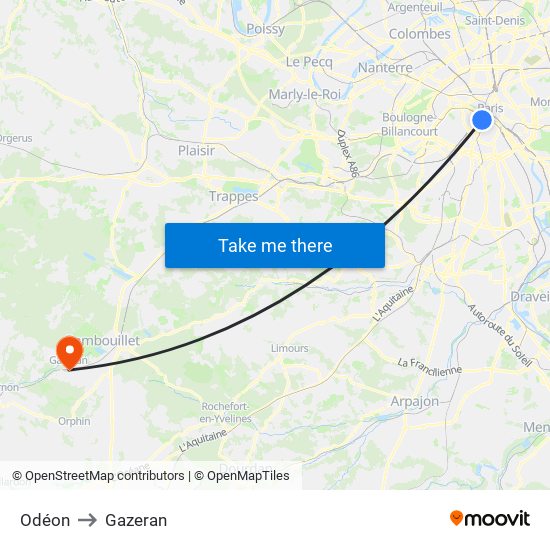 Odéon to Gazeran map