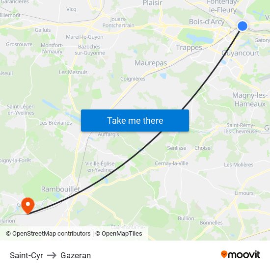 Saint-Cyr to Gazeran map