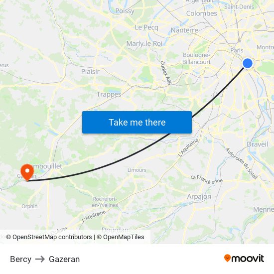 Bercy to Gazeran map