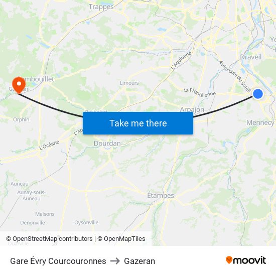 Gare Évry Courcouronnes to Gazeran map
