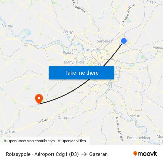 Roissypole - Aéroport Cdg1 (D3) to Gazeran map