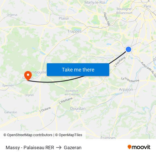 Massy - Palaiseau RER to Gazeran map