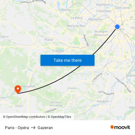 Paris - Opéra to Gazeran map
