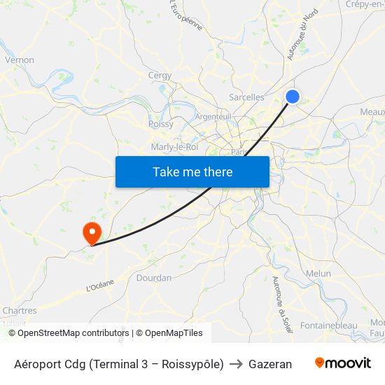 Aéroport Cdg (Terminal 3 – Roissypôle) to Gazeran map