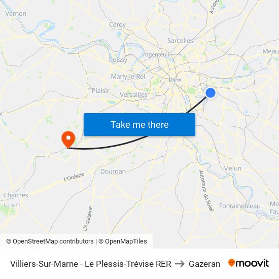 Villiers-Sur-Marne - Le Plessis-Trévise RER to Gazeran map