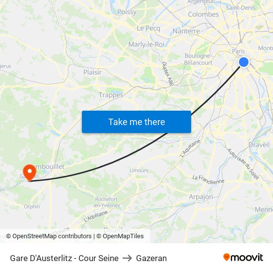Gare D'Austerlitz - Cour Seine to Gazeran map