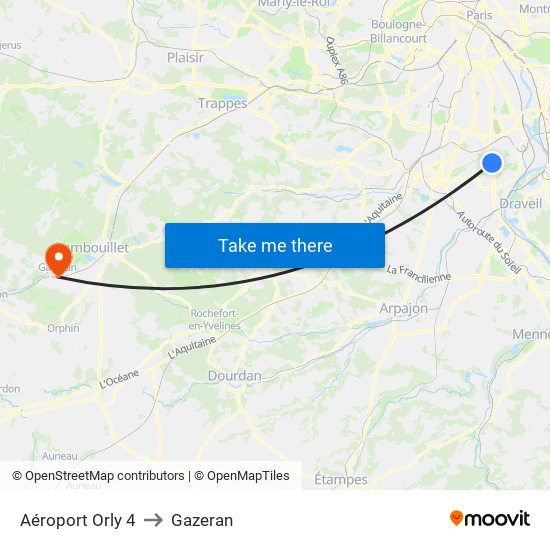 Aéroport Orly 4 to Gazeran map