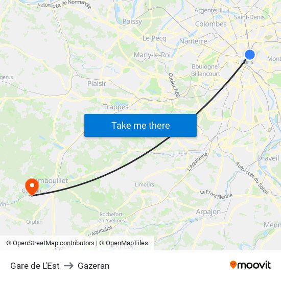 Gare de L'Est to Gazeran map