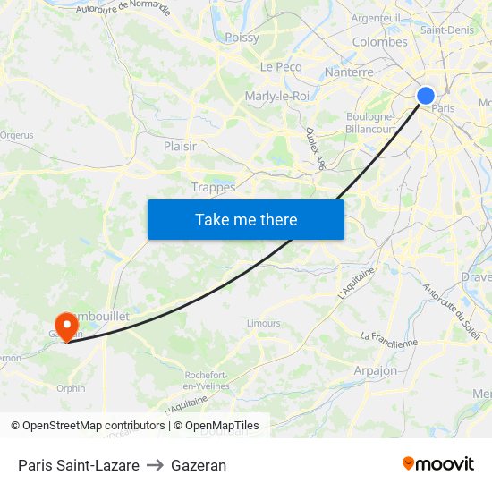 Paris Saint-Lazare to Gazeran map