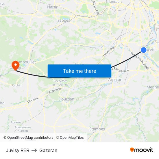 Juvisy RER to Gazeran map