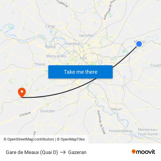 Gare de Meaux (Quai D) to Gazeran map