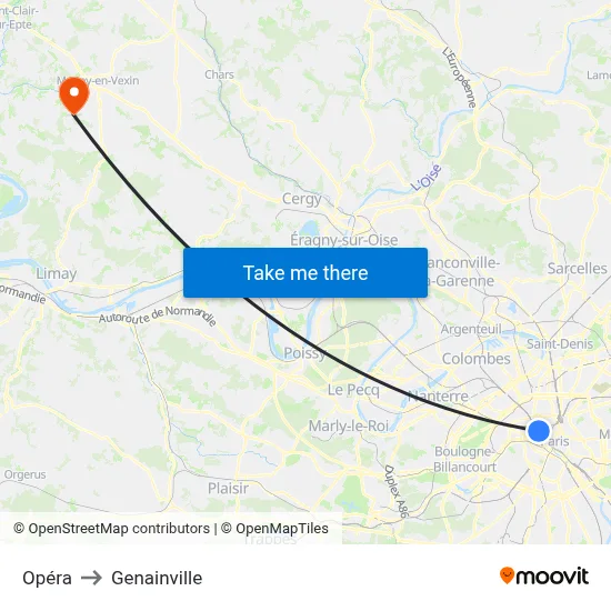 Opéra to Genainville map