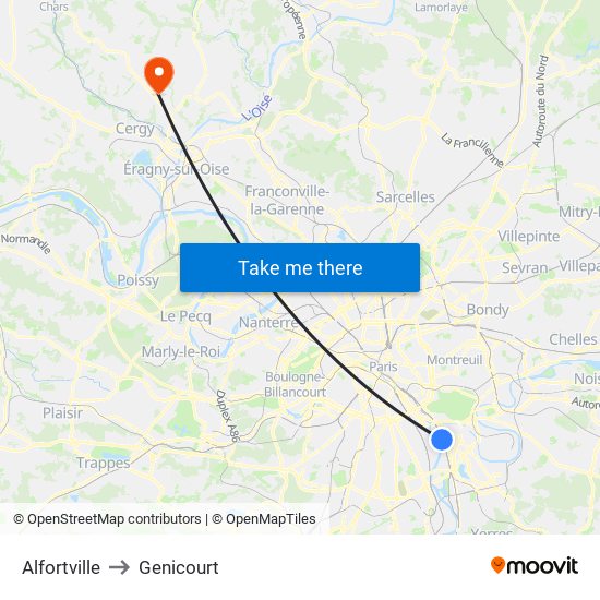 Alfortville to Genicourt map
