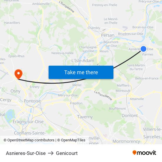 Asnieres-Sur-Oise to Genicourt map