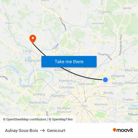 Aulnay-Sous-Bois to Genicourt map