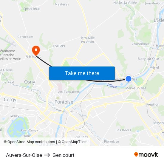 Auvers-Sur-Oise to Genicourt map