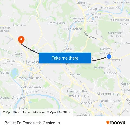 Baillet-En-France to Genicourt map