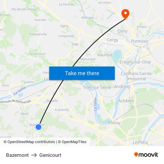 Bazemont to Genicourt map