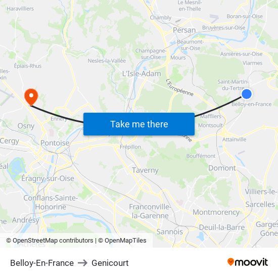 Belloy-En-France to Genicourt map