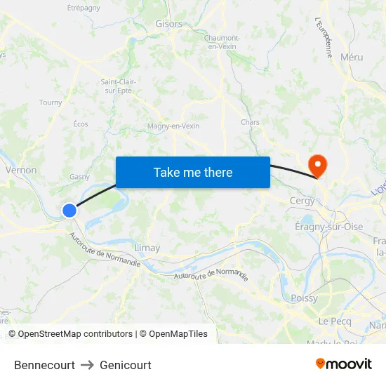 Bennecourt to Genicourt map
