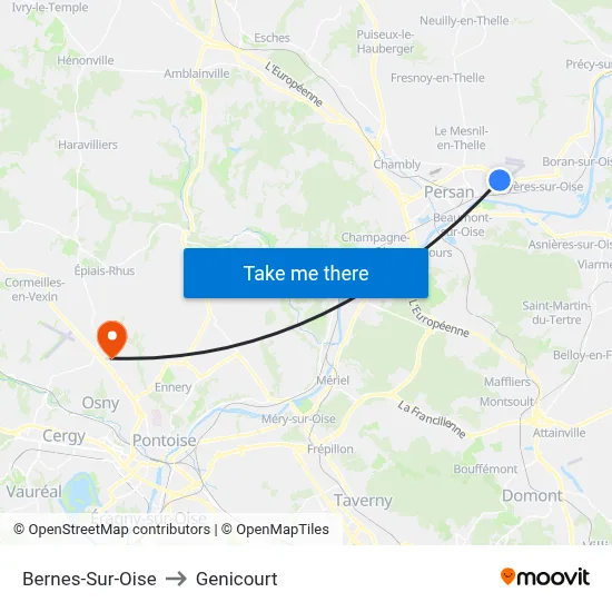 Bernes-Sur-Oise to Genicourt map
