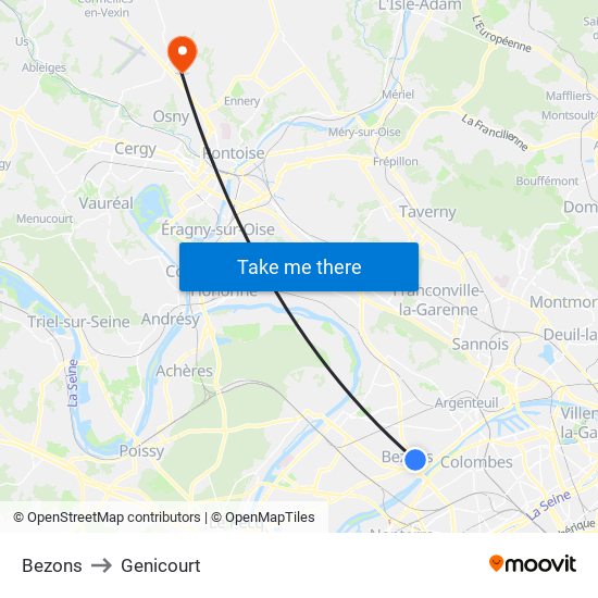 Bezons to Genicourt map