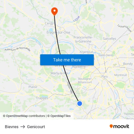Bievres to Genicourt map