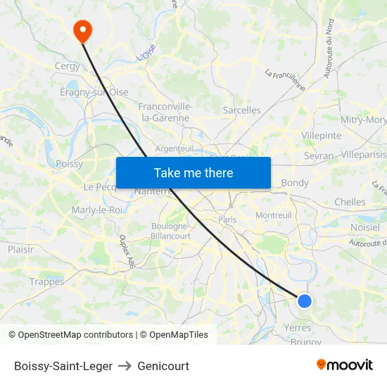 Boissy-Saint-Leger to Genicourt map