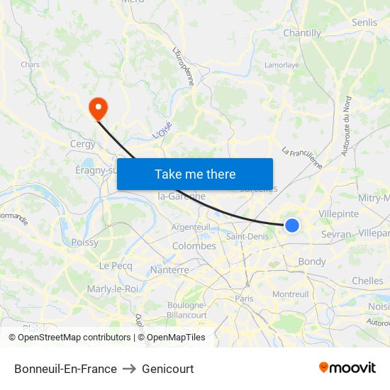 Bonneuil-En-France to Genicourt map