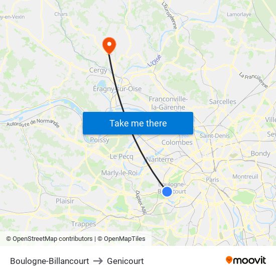 Boulogne-Billancourt to Genicourt map