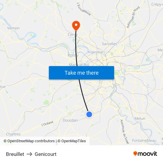 Breuillet to Genicourt map