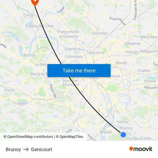 Brunoy to Genicourt map
