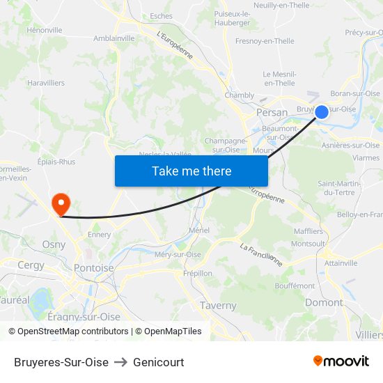 Bruyeres-Sur-Oise to Genicourt map