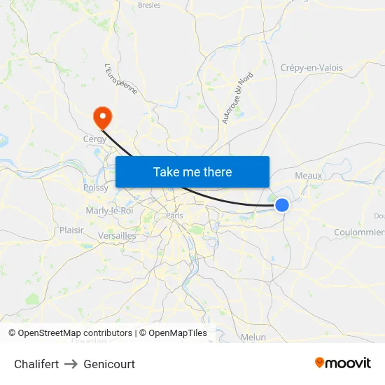 Chalifert to Genicourt map